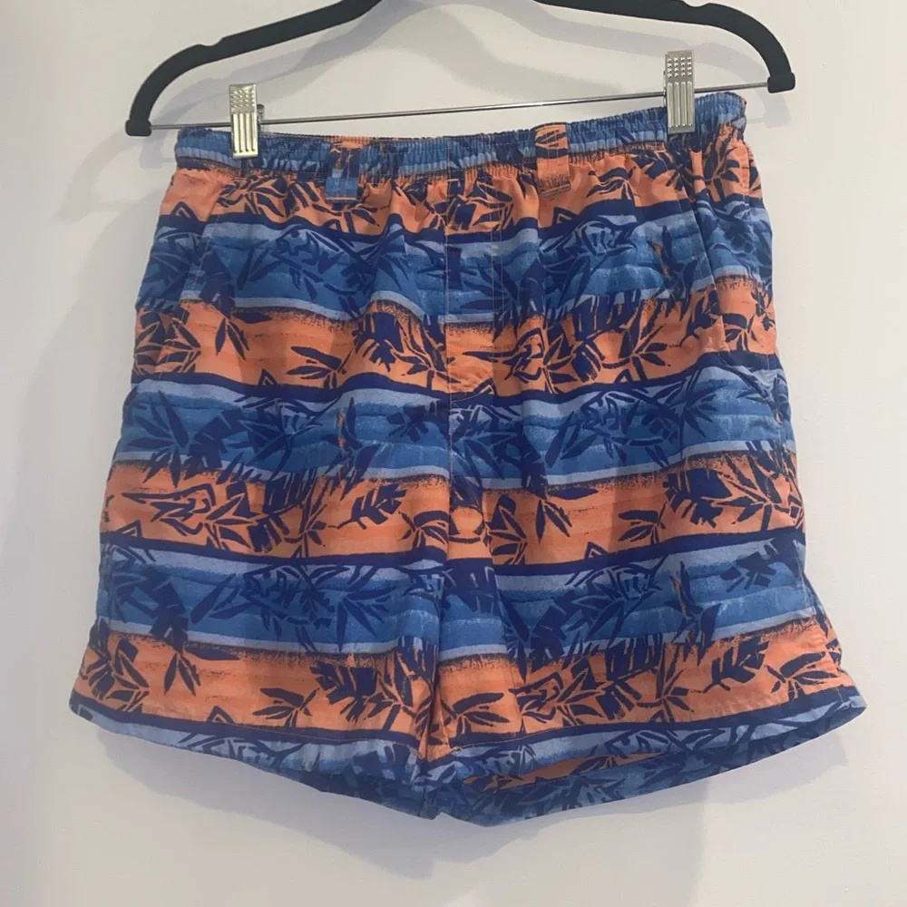 Columbia PFG Swim Trunks Omni-Shade Palm Print Blue Orange | Men’s Small